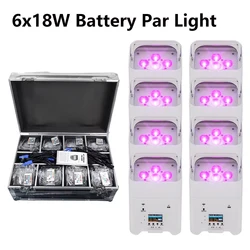 플라이트 케이스가 있는 무선 충전식 파 라이트, 8PSC 배터리 파 라이트, 6x18W RGBWA + UV DMX512 리모컨 무대 조명