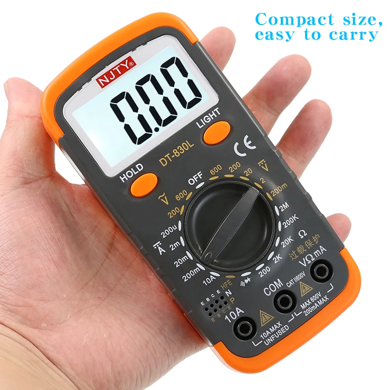 NJTY DT830L Digital Anti-Burn Multimeter, Digital Display Household Multimeter, Compact Pocket High Precision Multimeter