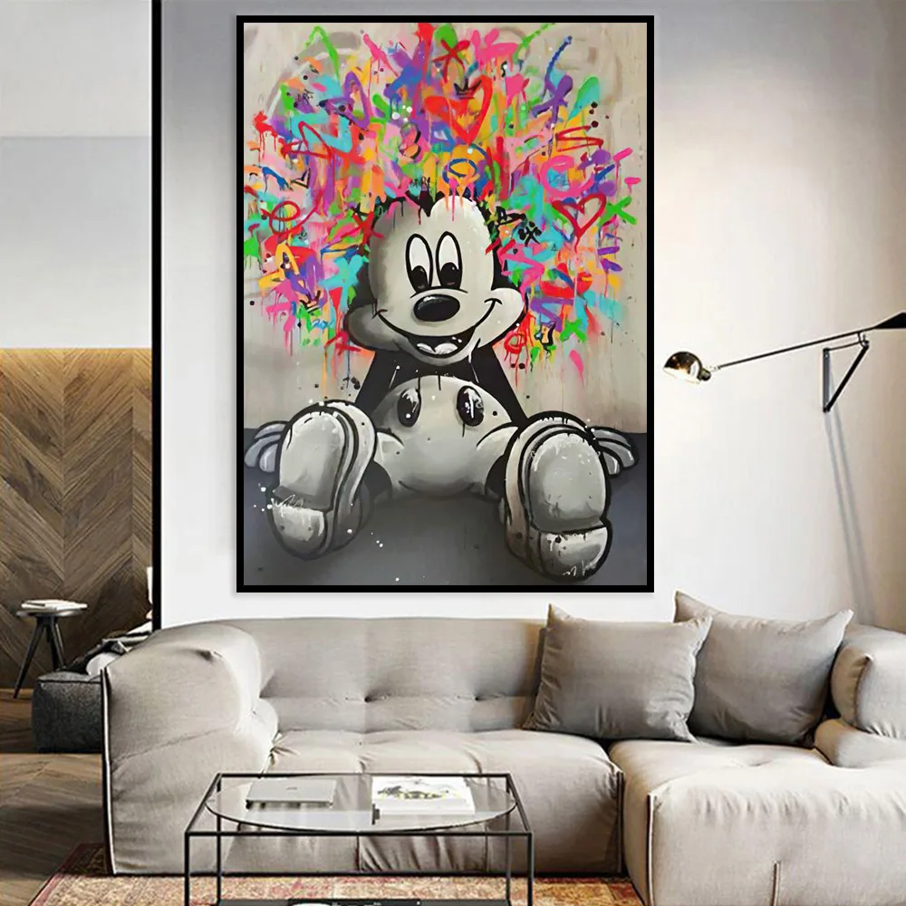 MINISO Disney Classic Anime Mickey Mouse Wall Art Poster Prints Modern Cartoon Home Living Room Decoration Canvas Painting Gift