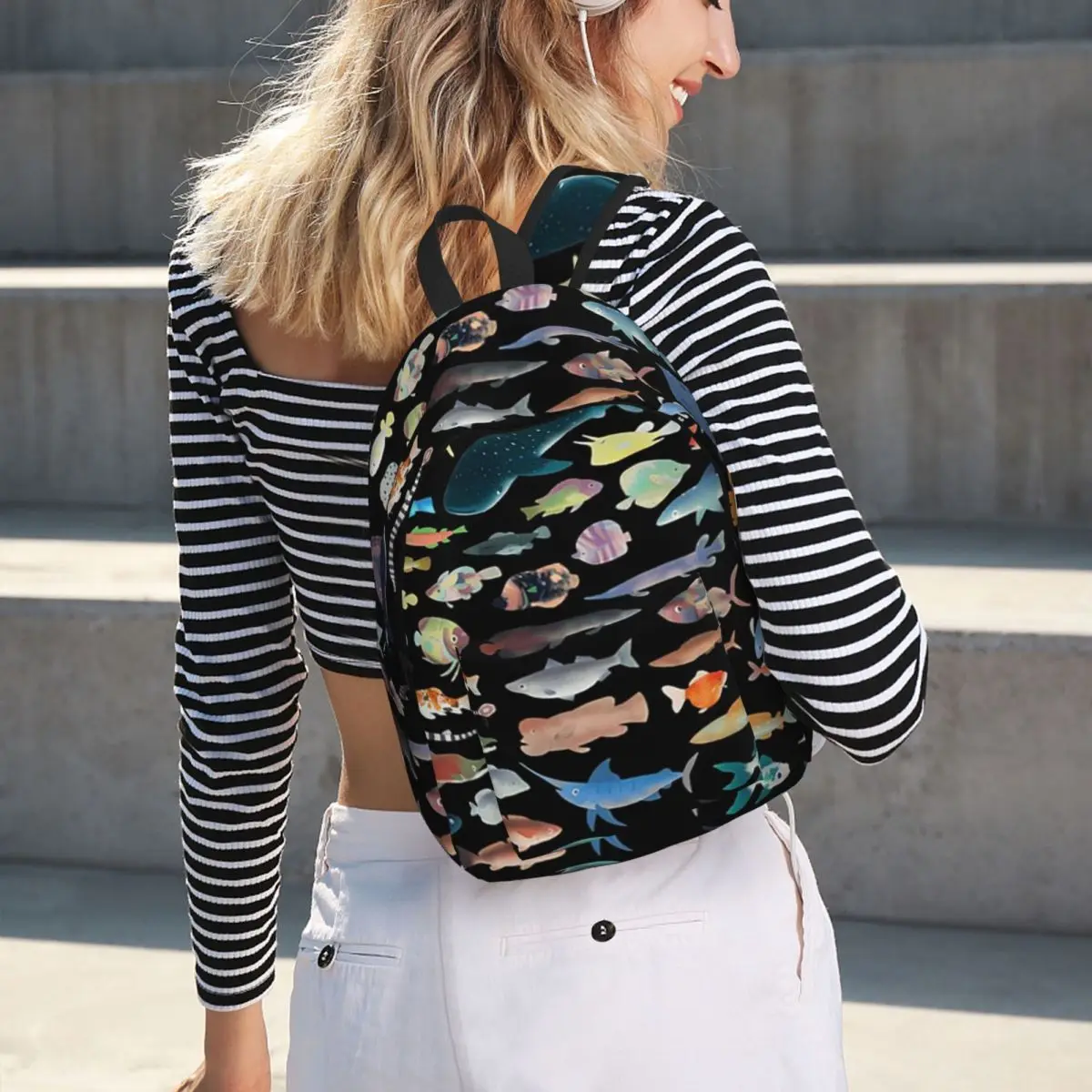 One Hundred Fish Ocean Life Scuba Diving Student Backpack School Bag Hiking Travel Daypack for Men Women Bookbag Shoulder Bags