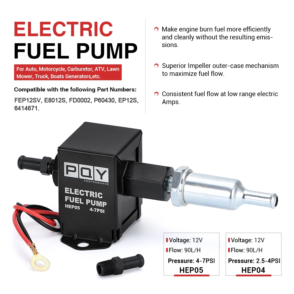 Universal 12V Electronic Inline Fuel Pump 4-7PSI High Pressure 90LPH Gas Petrol Diesel Compatible 40104 40106 40107 P502