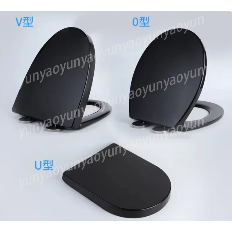 Universal Black Soft Close Toilet Seat, Thickened Quiet Hinges for Old V U Shape Round Bowl Replacement Cover view 2