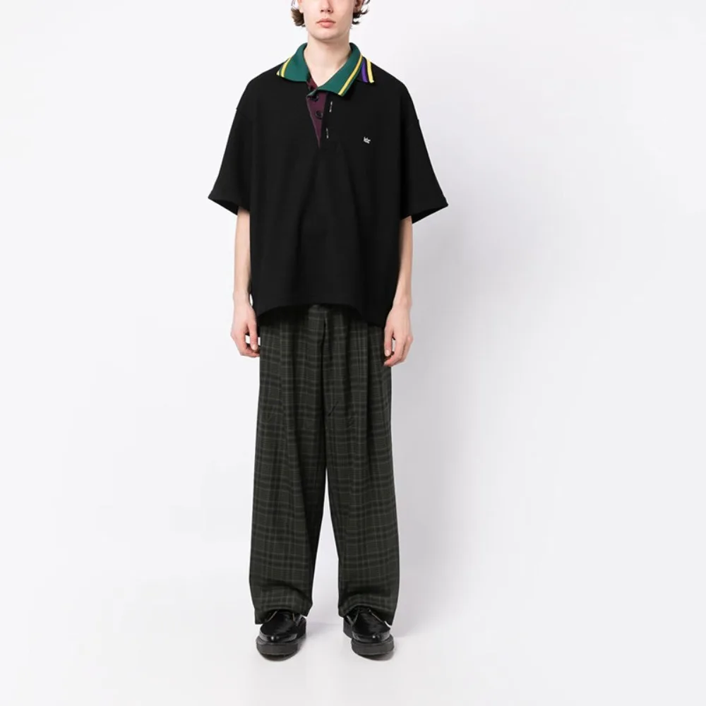 Japanese Niche Fashion KOLOR Asymmetric Layered Lapel Loose-fit T-shirt Black and Purple Tops