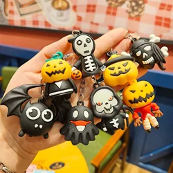 Cute Skeleton Keychain Cartoon Pumpkin Ghost Bat Silicone Doll Keyring for Girls Boys Backpack Pendant Halloween Accessorie Gift