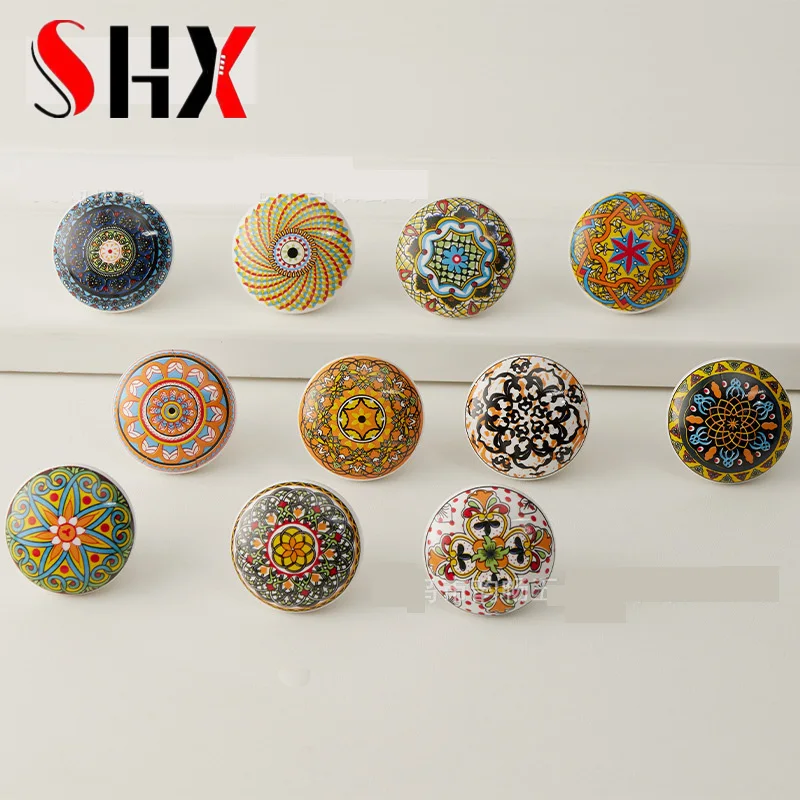 Bohemian Ceramic Handle European Handle Drawer Cabinet Door Circular Wardrobe Door Handle Ceramic