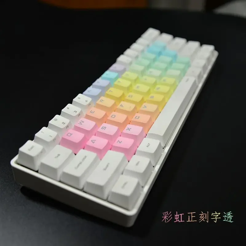 

Color rainbow mechanical keyboard letter area keycap PBT material, personality gradual change + dye powder blue positive letteri