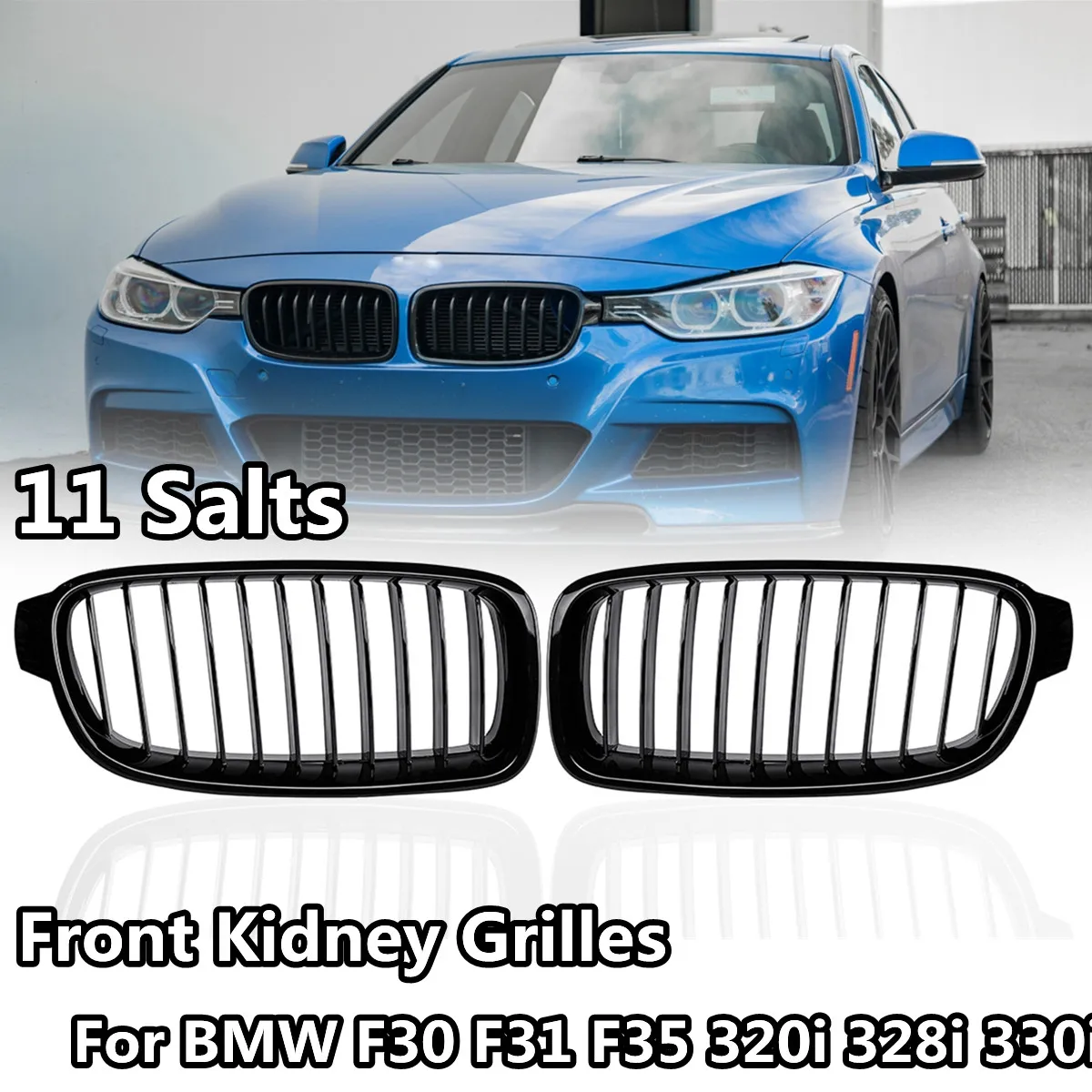 

RM-CAR Glossy Black Car Front Kidney Grille Grill 11 Bar For BMW 3 Series F30 F31 F35 320i 328i 330i 2012-2018 Racing Grilles