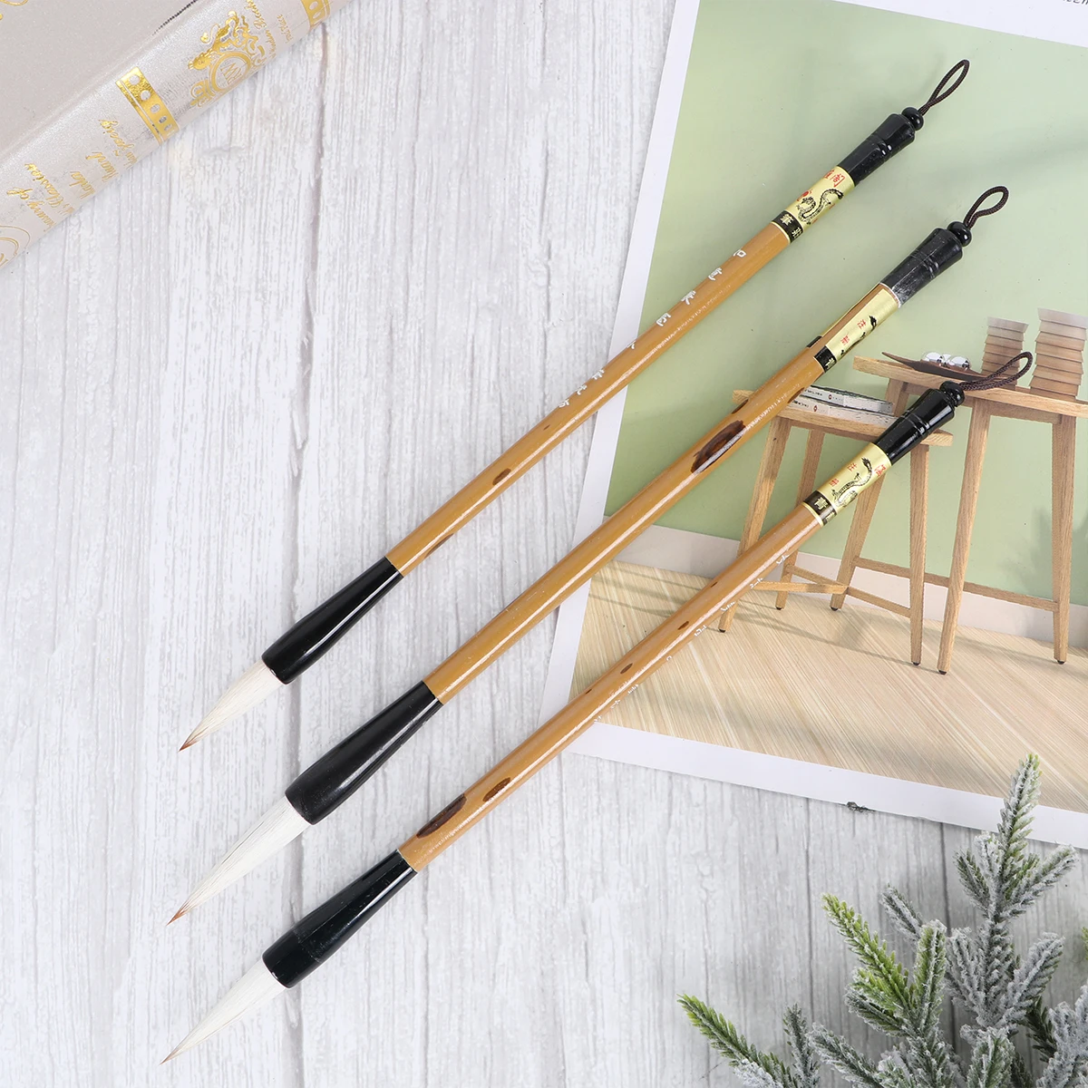 3 uds pinceles de caligrafía china pelo de lobo pintura juego de escritura pincel de dibujo tamaños L pincel de escritura de pelo de lobo