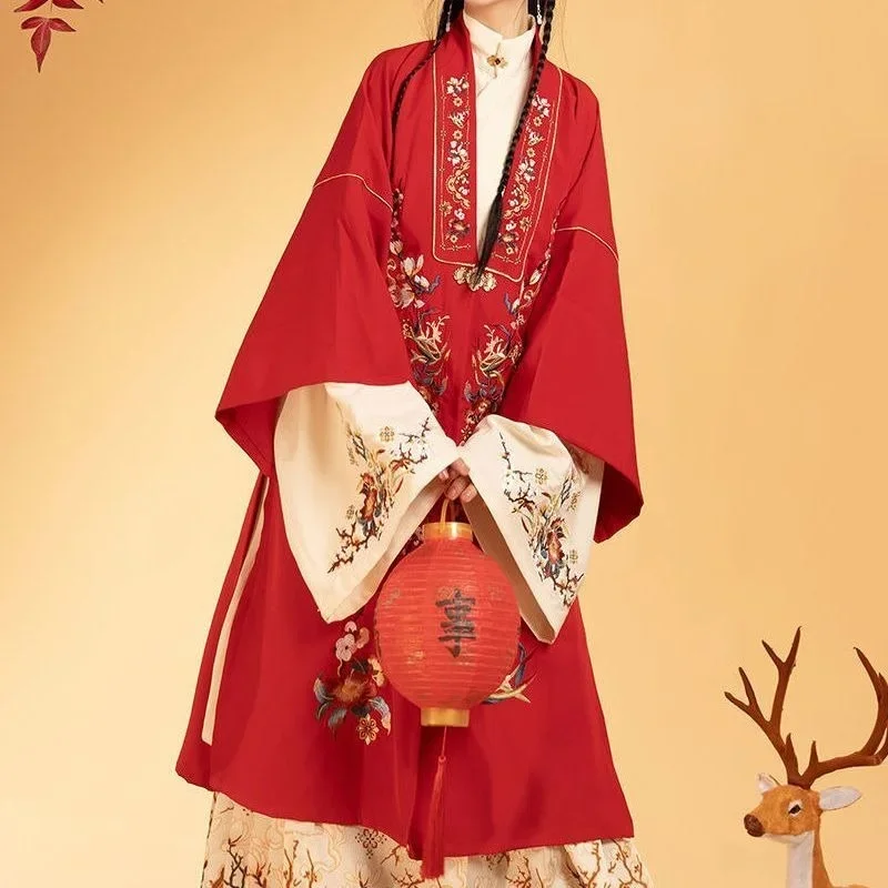 Ming System Stand Collar Oblique Lapel Long Coat Horse Face Skirt Autumn Winter Models Classical Elegant Dignified Hanfu Women's