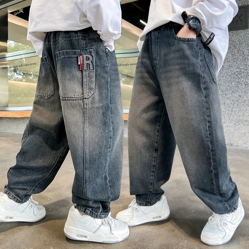 

Baby Boys Jeans Child Y2k Pants Tween Boys Denim Teenage Spring Autumn Long Trousers Toddler Straight Jeans Students Age 4-14Y