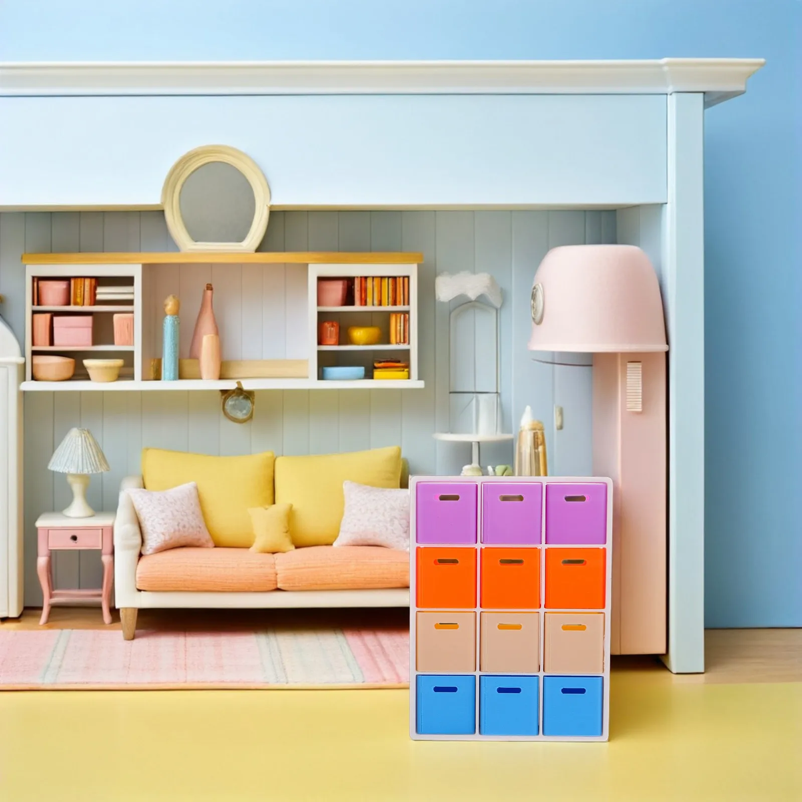 

1Set Miniature Dollhouse Storage Case 1:12 Scale DIY Assembly Multifunctional Display Shelf Parent-Child Interaction Creative