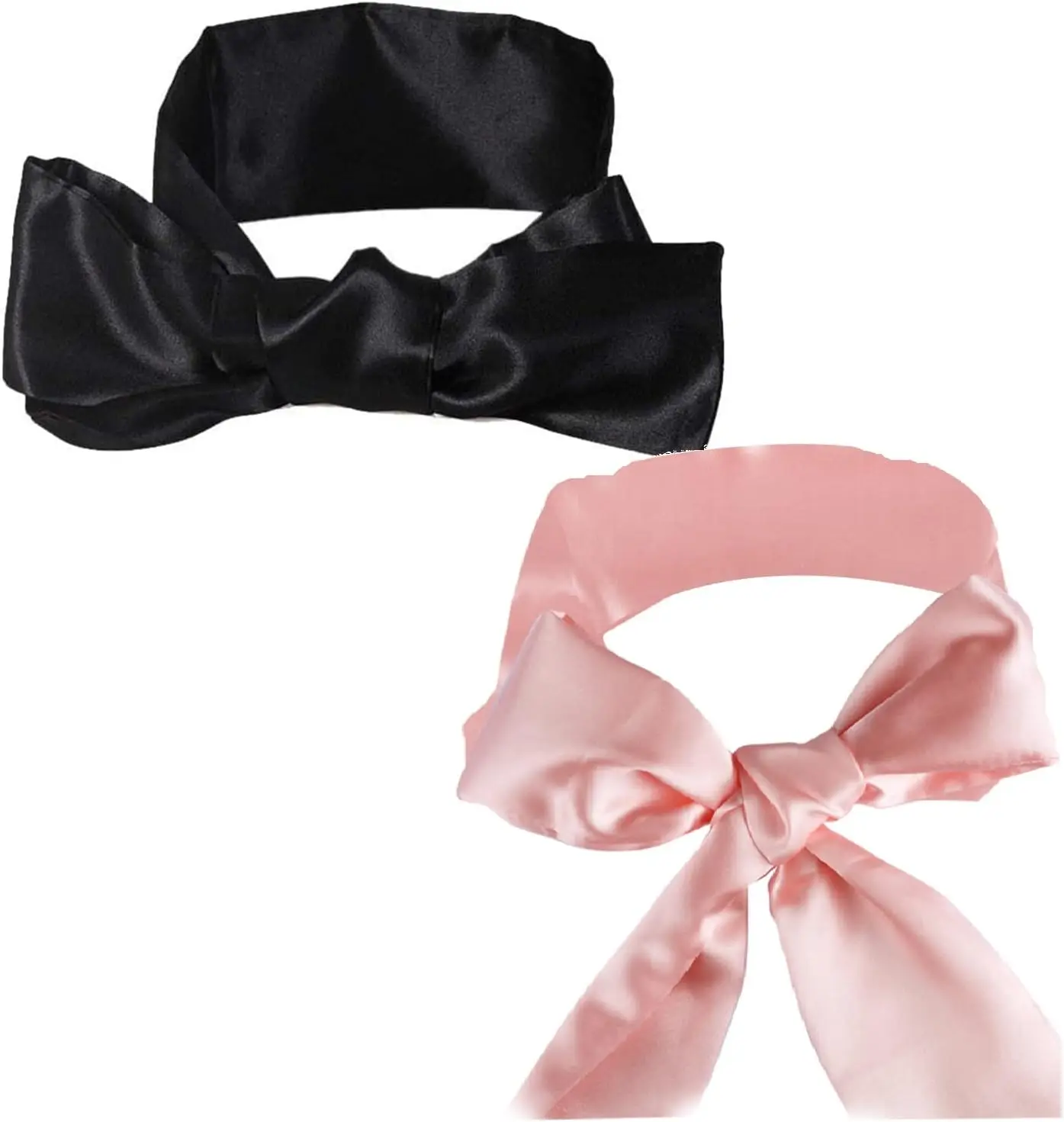 

2Pcs Satin Sleep Mask, Adjustable Blindfold Soft Eye Covers for Travel Nap Meditation, 62inch (Black+Pink)