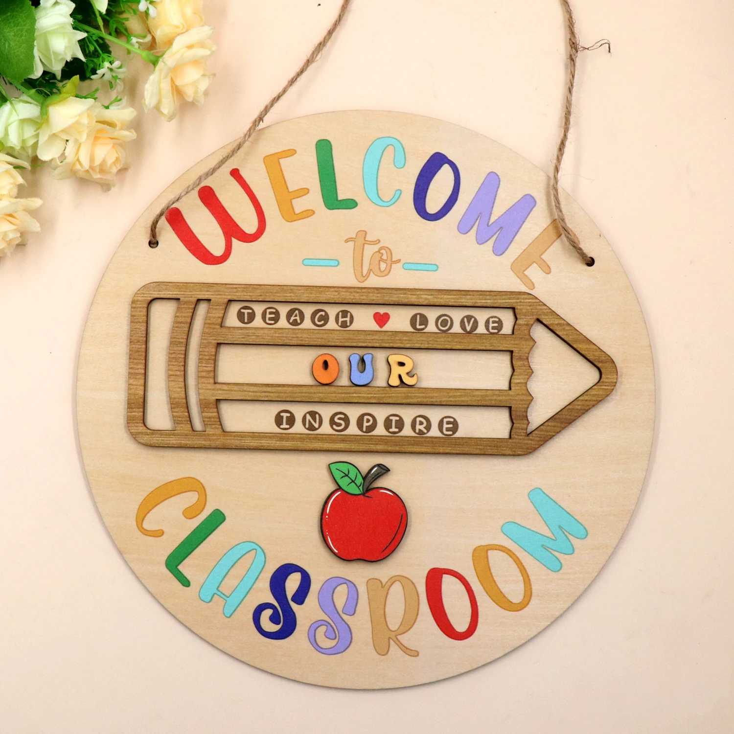 Custom Teacher Name Wood Welcome Sign For Classroom Door Pencil Design Crafts Decors Back To School Teachers Appreciation Gifts