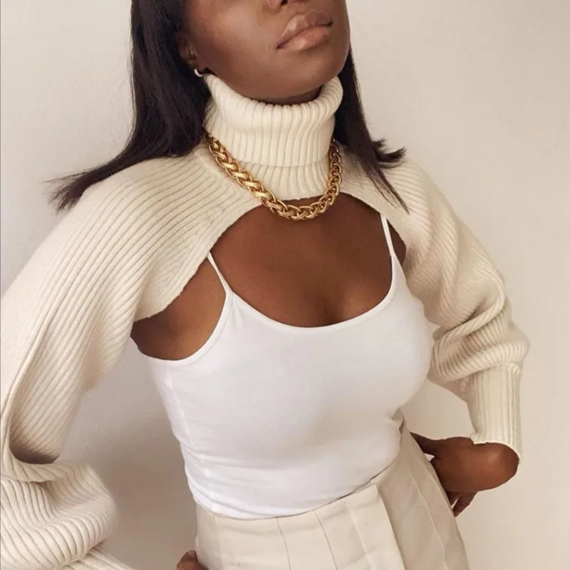 

2025 Fashion Casual Turtleneck Crop Top Sweater Women Solid Vintage Knitted Jumpers Ladies Long Sleeve Pullover