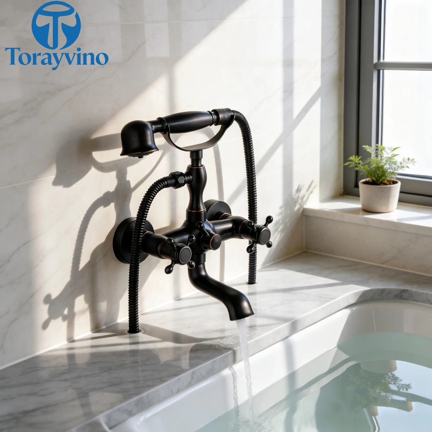Torayvino Bathroom Shower System Set Faucet Phone Special Design Quality Chrome Finish 2 Water Outlet With Hot & Cold Mixer Taps