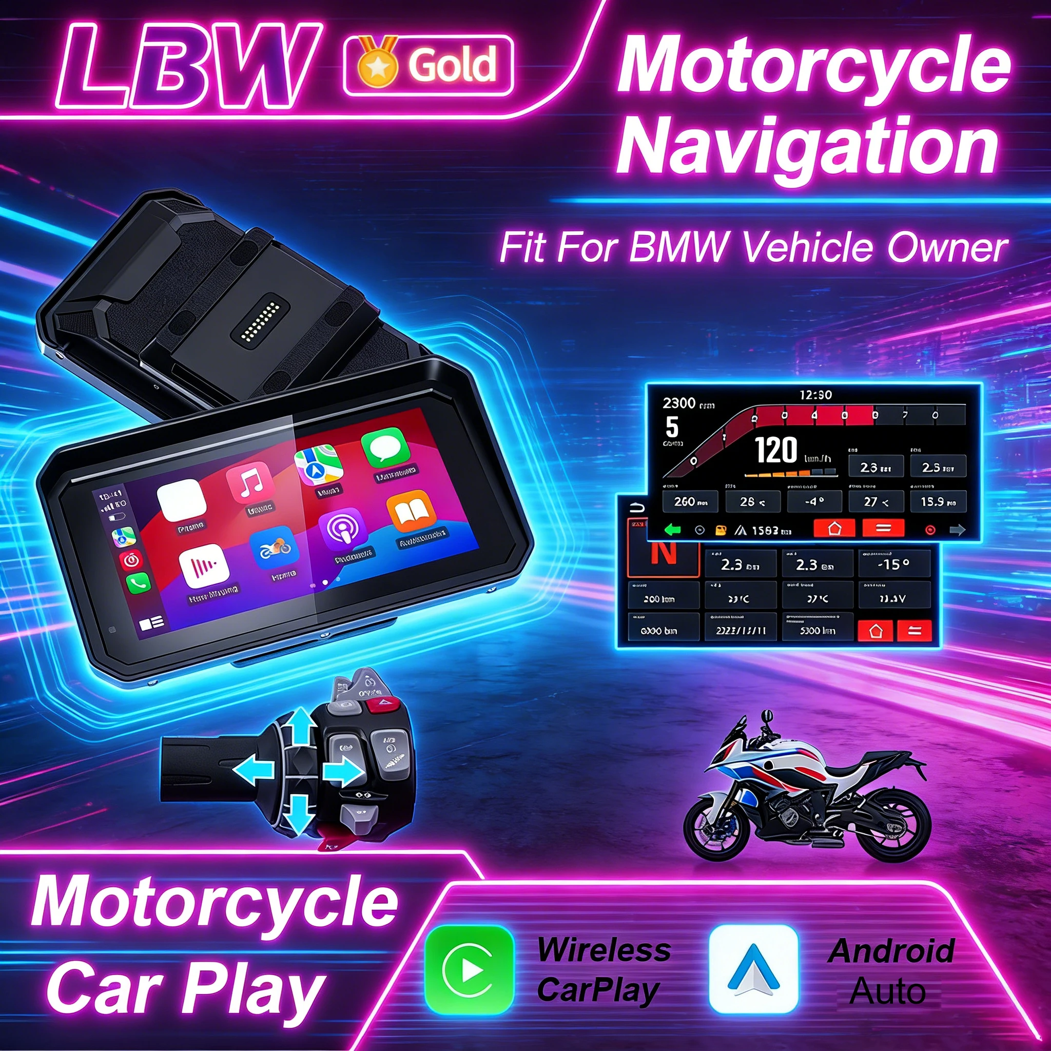 Fit For BMW Motorcycle CarPlay Android Automatic GPS Navigation Portable Waterproof Digital Dashboard