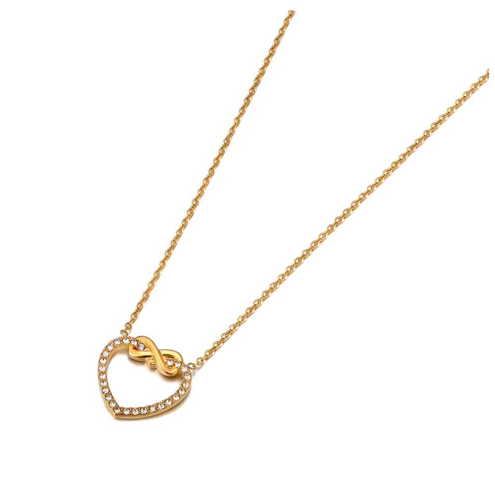 Lokaer Delicate Rhinestone Heart Infinite Eternity Pendant Necklace Fashion Stainless Steel Waterproof Jewelry for Women N25001