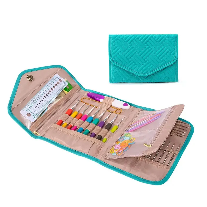 

Foldable Crochet Hook Case, Crochet Storage Bag with Transparent Pocket, Knitting Accessories Organizer for Hooks Needles