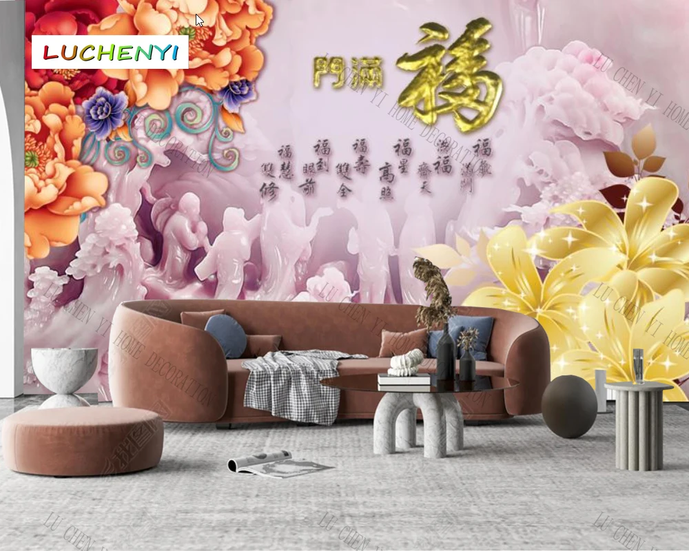 

Papel de parede custom peony jade flower floral wallpaper mural,living room tv wall bedroom wall papers home decor sticker