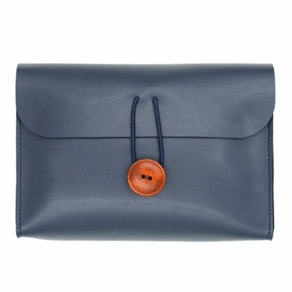 Multi-purpose Envelope Shape Cosmetic Bag Faux Leather Lightweight USB Data Cable Mouse Organizer Waterproof Button Closure