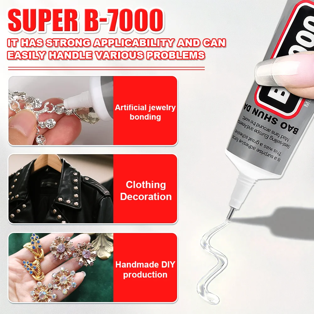 15 مل B7000 غراء أظافر فائق القوة غراء لاصق شفاف للحرف اليدوية غراء للمعادن/المجوهرات/أحجار الراين/الهواتف المحمولة  غراء لاصق متعدد الأغراض صناعي لحرف اليدوية وأحجار الراين والمجوهرات