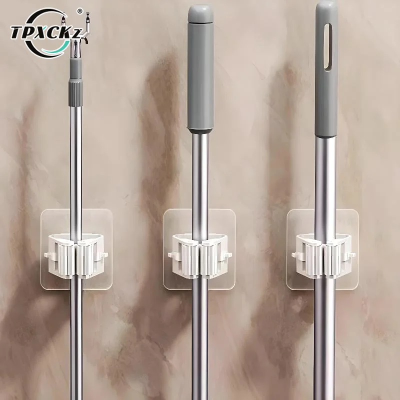 SL Heavy Duty Adhesive Mop And Holder With No Drilling Strong Grip And Waterproof Design Perfect For Bathroom Kitchen Garage