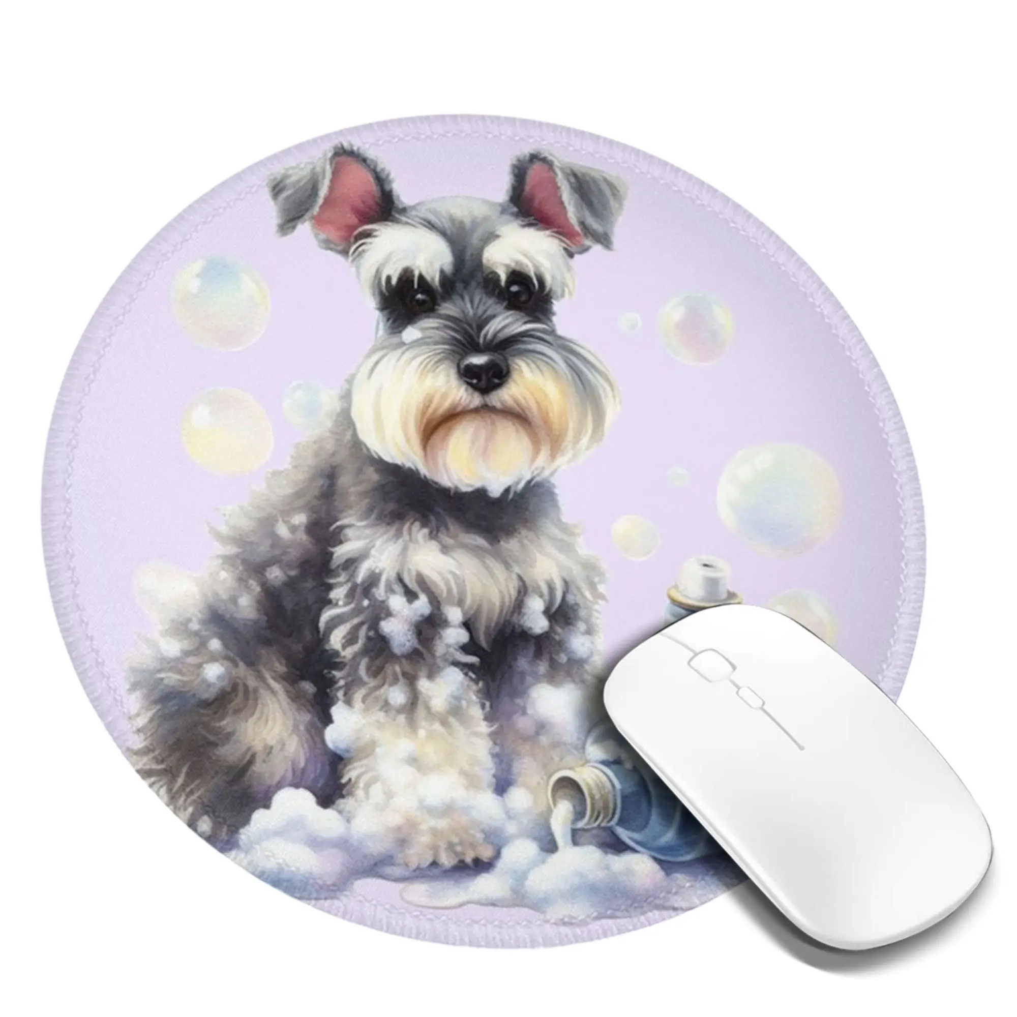 Miniature Schnauzer Bath With Bubbles Mouse Pad Computer Keyboard Mouse Mat Gaming Laptop Desk Mat Office Accessories Table Mats