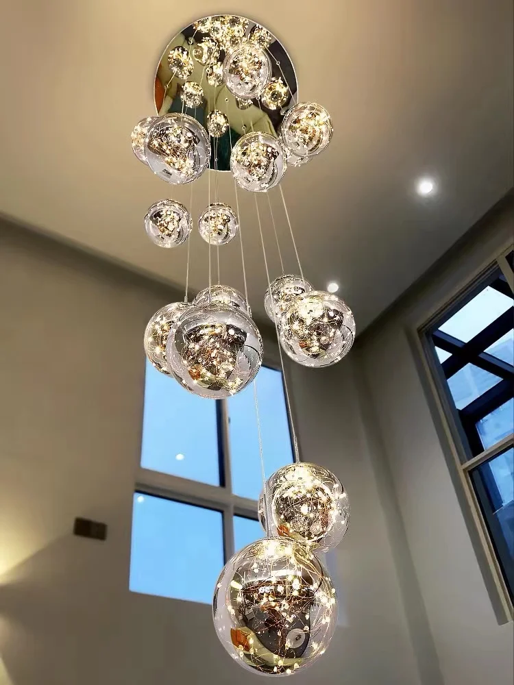 Modern LED spiral staircase chandelier Gloss dining room Living Room bedroom duplex loft hanging light interior decoration light