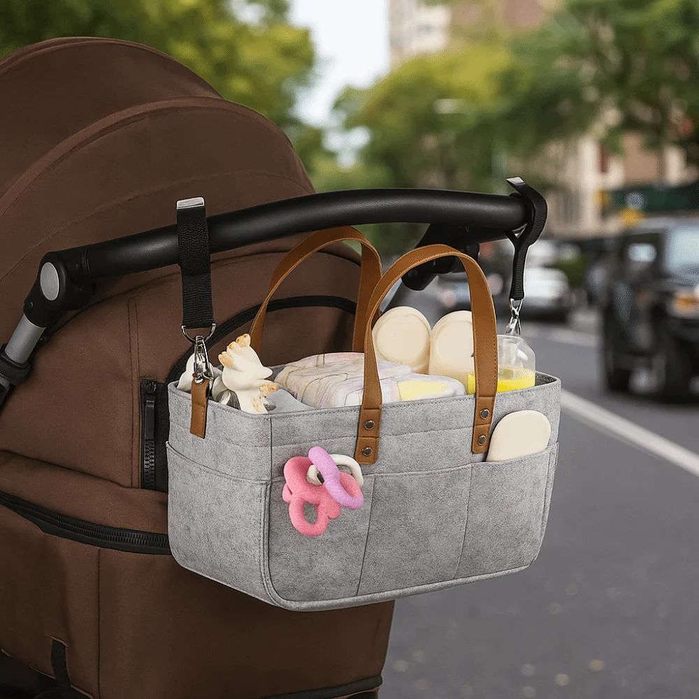 Simple Large Capacity Felt Diaper Storage Bag Foldable with Handle Infant Diaper Bag Portable Baby Felt Storage Basket Nursery