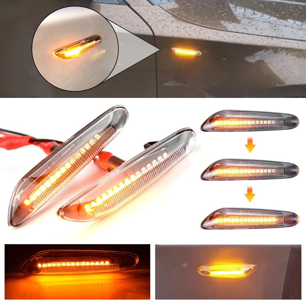 

2PCS Dynamic Flowing LED Turn Signal Side Marker Light Blinker Sequential Lamp for BMW E60 E61 E90 E91 E81 E82 E88 E46 X3 X1