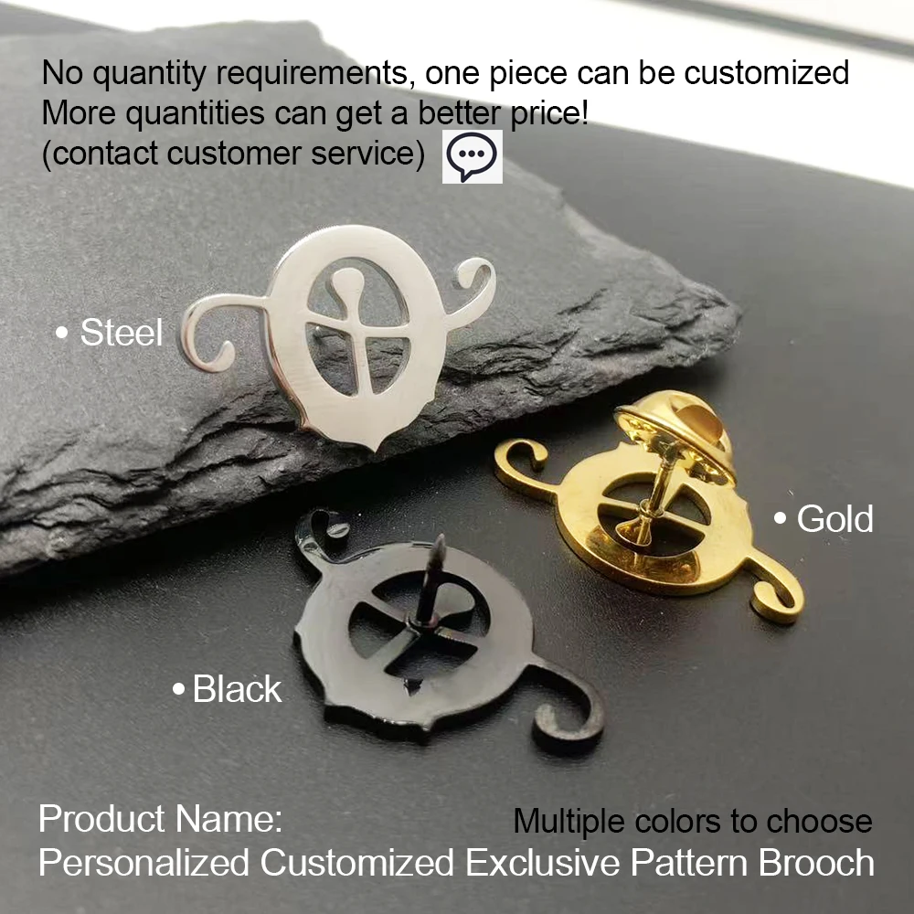 Custom Stainless Steel Brooch Personalized Logo Name Pattern Pin Custom Drawing Text Lapel Pin Fashion Badge Gift Wholesale