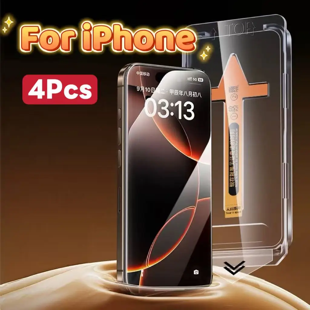 

4pcs Tempered Glass Screen Protector for iPhone 17 16 15 14 13 XS XR Pro Max Anti-Scratch Easy Install Protective Film