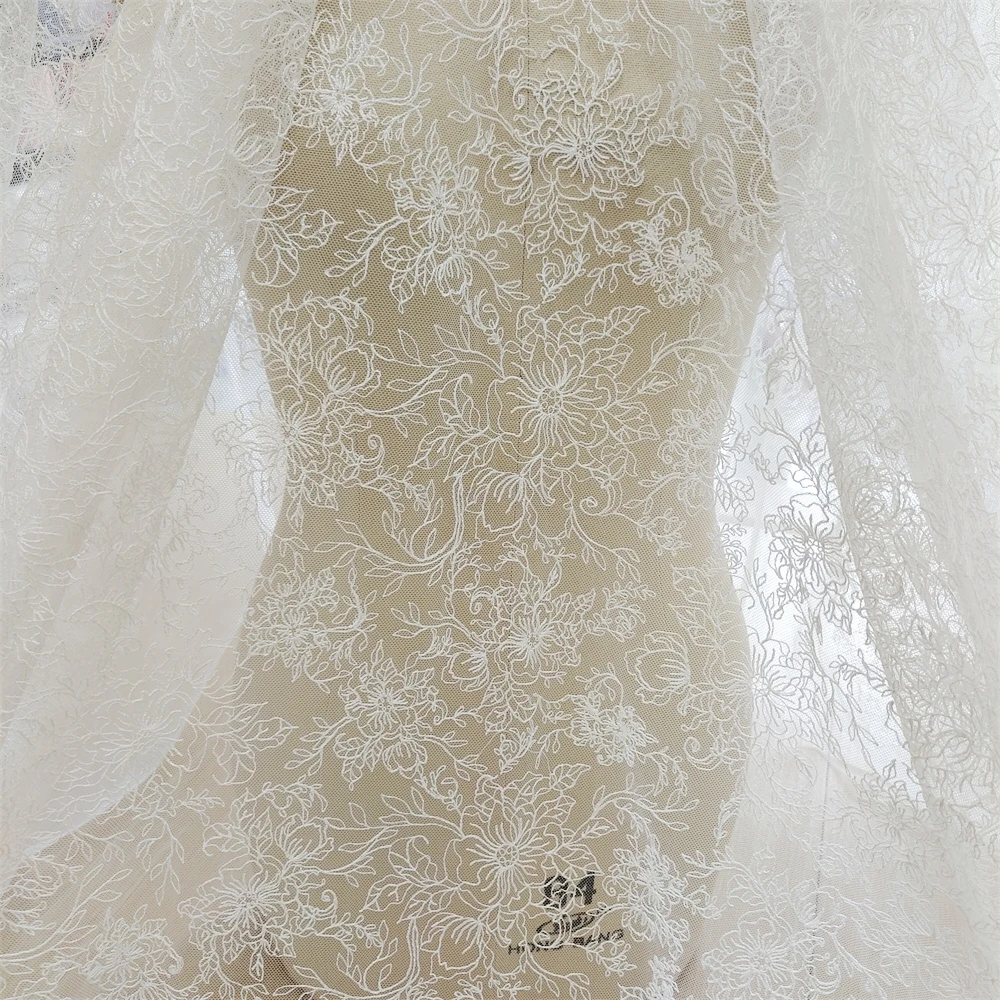 

Embroidery Lace Floral Fabric Bridal Wedding Dress Tulle DIY Craft Trim Supplies Material