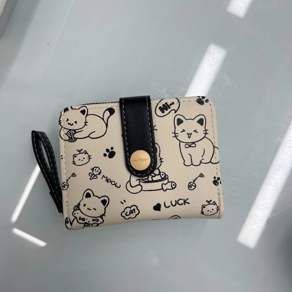 Portefeuille imperméable en Pu pour filles, chat mignon, Portable, court, sac d'argent pour étudiant, plusieurs fentes pour cartes, couleurs acidulées, portefeuilles à fermeture éclair pour étudiants