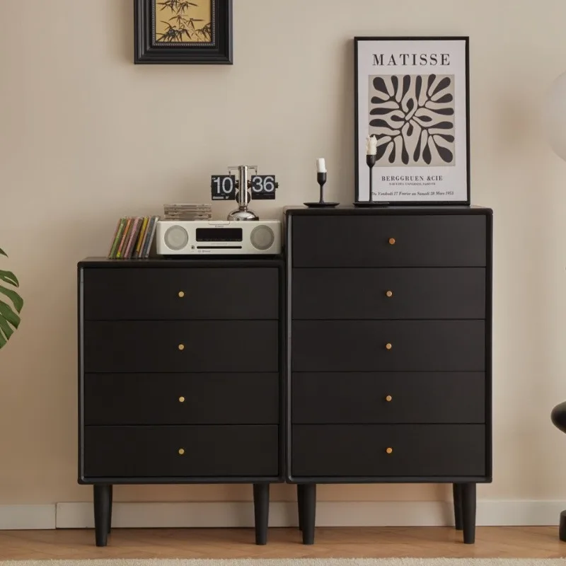 All solid wood chest of drawers black modern simple bedroom high bedside table