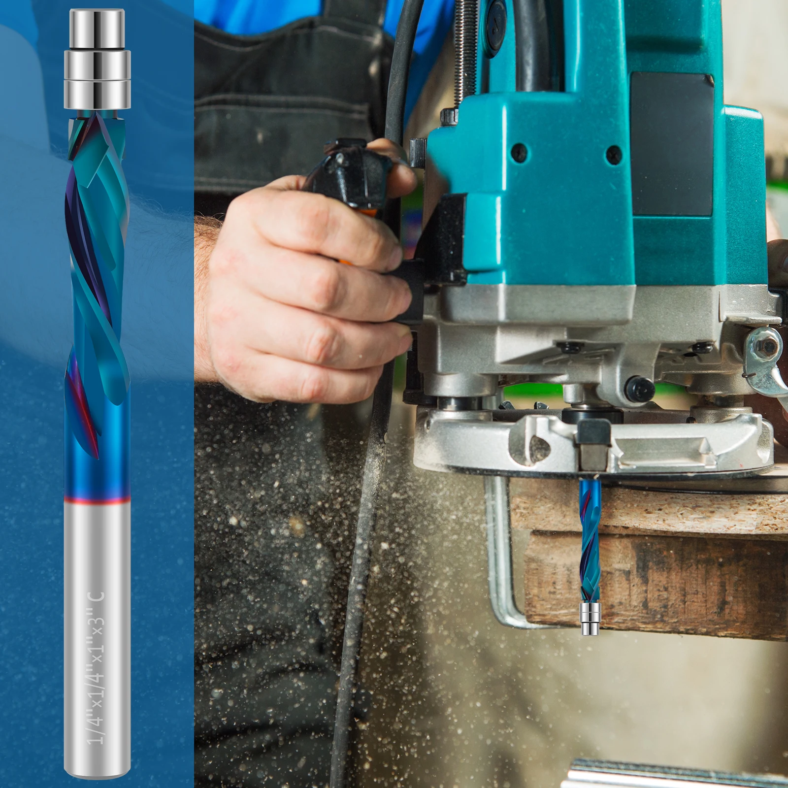 Up Down Cut Spiral Flush Trim Router Bit 1/4 Inch Shank Carbide Up Down Compression Flush Trim Router Bit with Nano Blue Coated