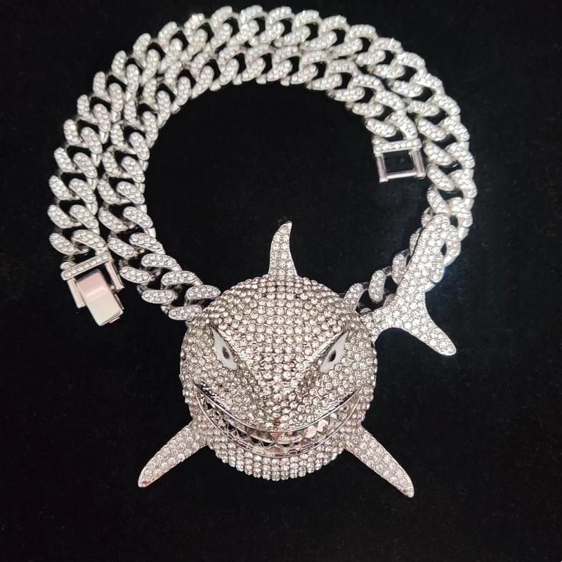 Big Size Shark Pendant Necklace For Men  Hip Hop Bling Jewelry With Iced Out Crystal Miami Cuban Chain fashion jewelry