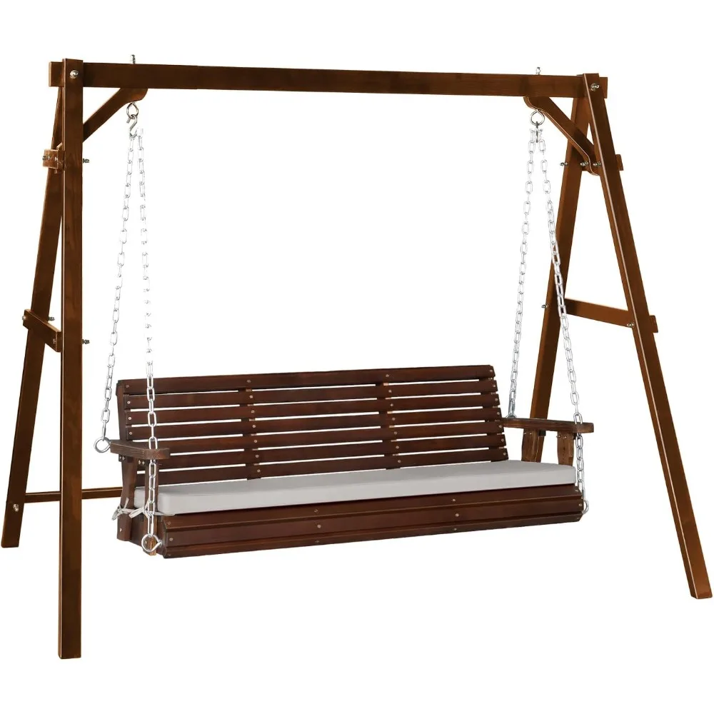 5 foot outdoor porch swing with frame, patio hanging swing and stand with extra mat heavy duty 880 lbs