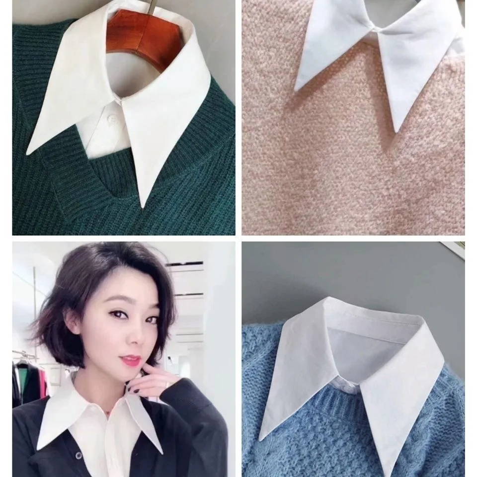 Fake Collar Detachable Collar for Women Girls Shirts Dickey Half False Blouse Dickey Tops Solid Color False Collar White/Black