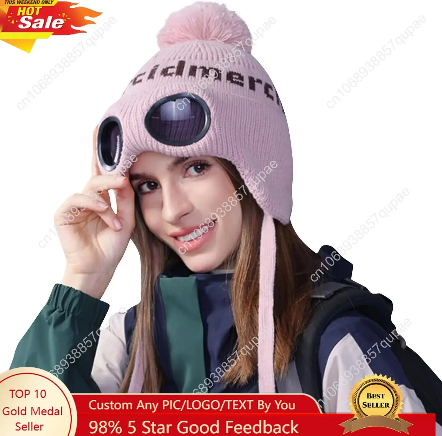 

Unisex Knitted Goggles Beanie, Goggle Lens Beanie, Warm Winter Stylish Ear Skull Hat Outdoor Sports Cap for Teen