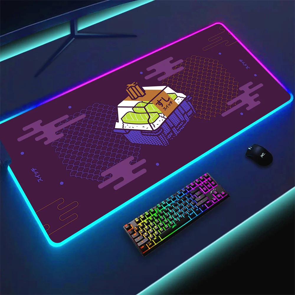 LED Japan Art Sushi Suitchi Mouse Pad RGB Lapt Keyboard Cool Mousepad PC New Anime Colorful Desktop Mat XXL Luminescence Carpet