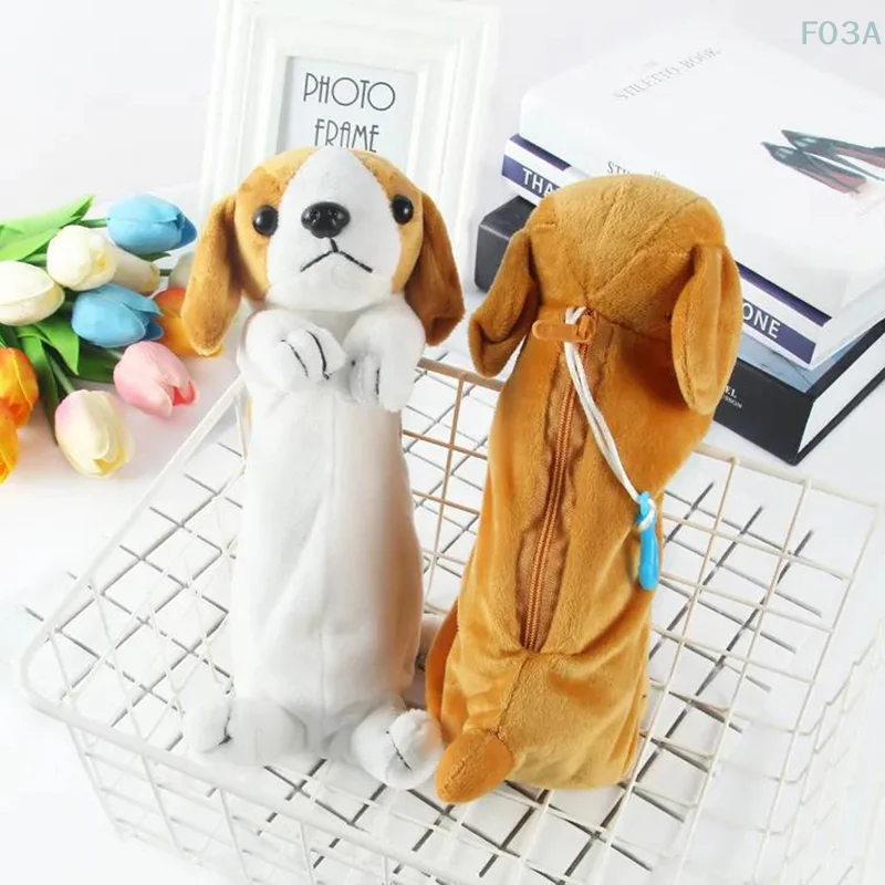 Cartoon Plush Pencil Case Kawaii Plush Dog Puppy School Office Supplies Pencil Bags For Kids Stationery Pencil Box