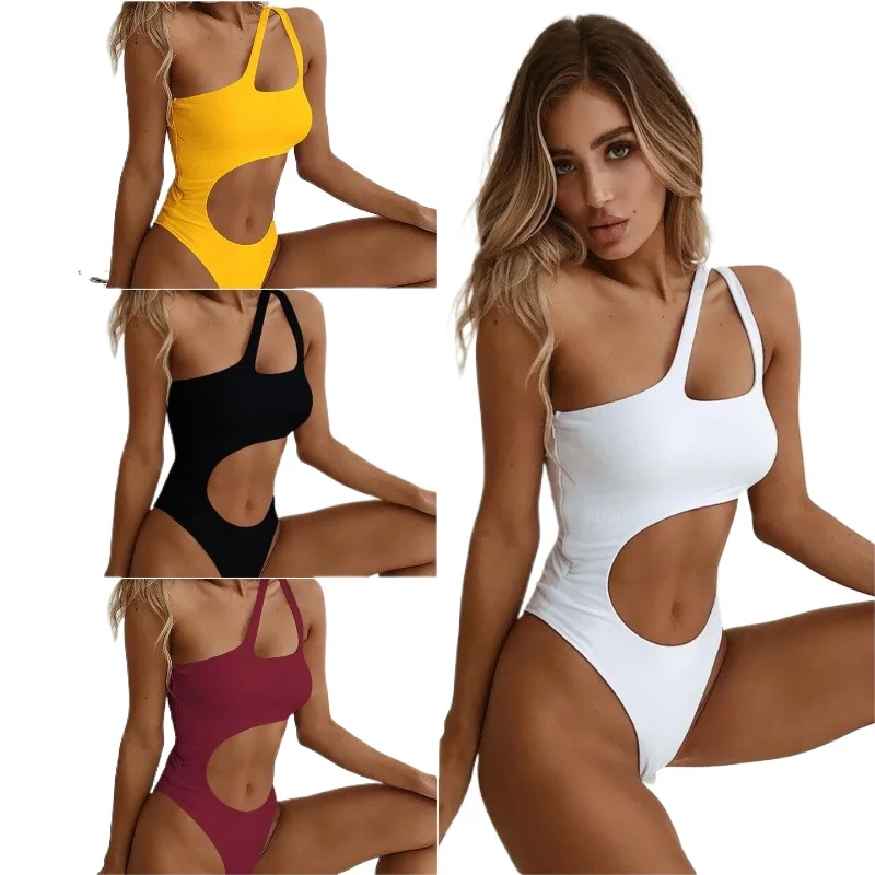 

Пляжный однотонный сексуальный купальник с высокой талией, бикини с подушечками для груди, защита от просвечивания, модный купальник с открытой спиной