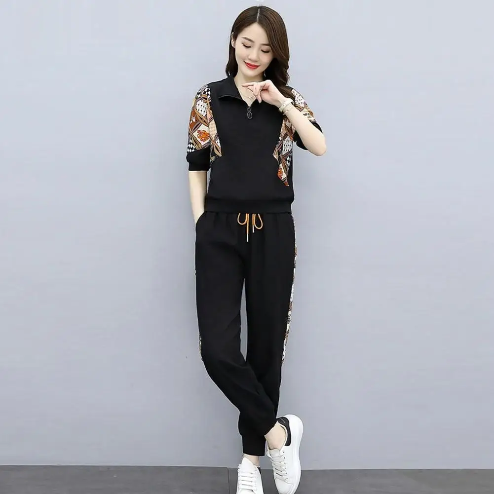 Casual Pants Suit Women Sports Suit Stylish Women's Tracksuit Set Printed Sweatshirt Pants with Drawstring Plus Size Long Sleeve