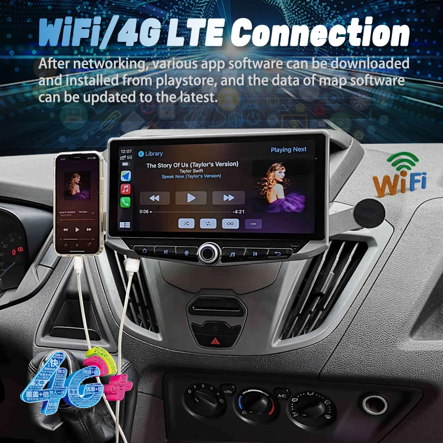 10.88inch Android 14 Qled Screen For Ford Transit Connect Tourneo Custom Ecosport Car Auto Multimedia Player GPS Carplay Stereo