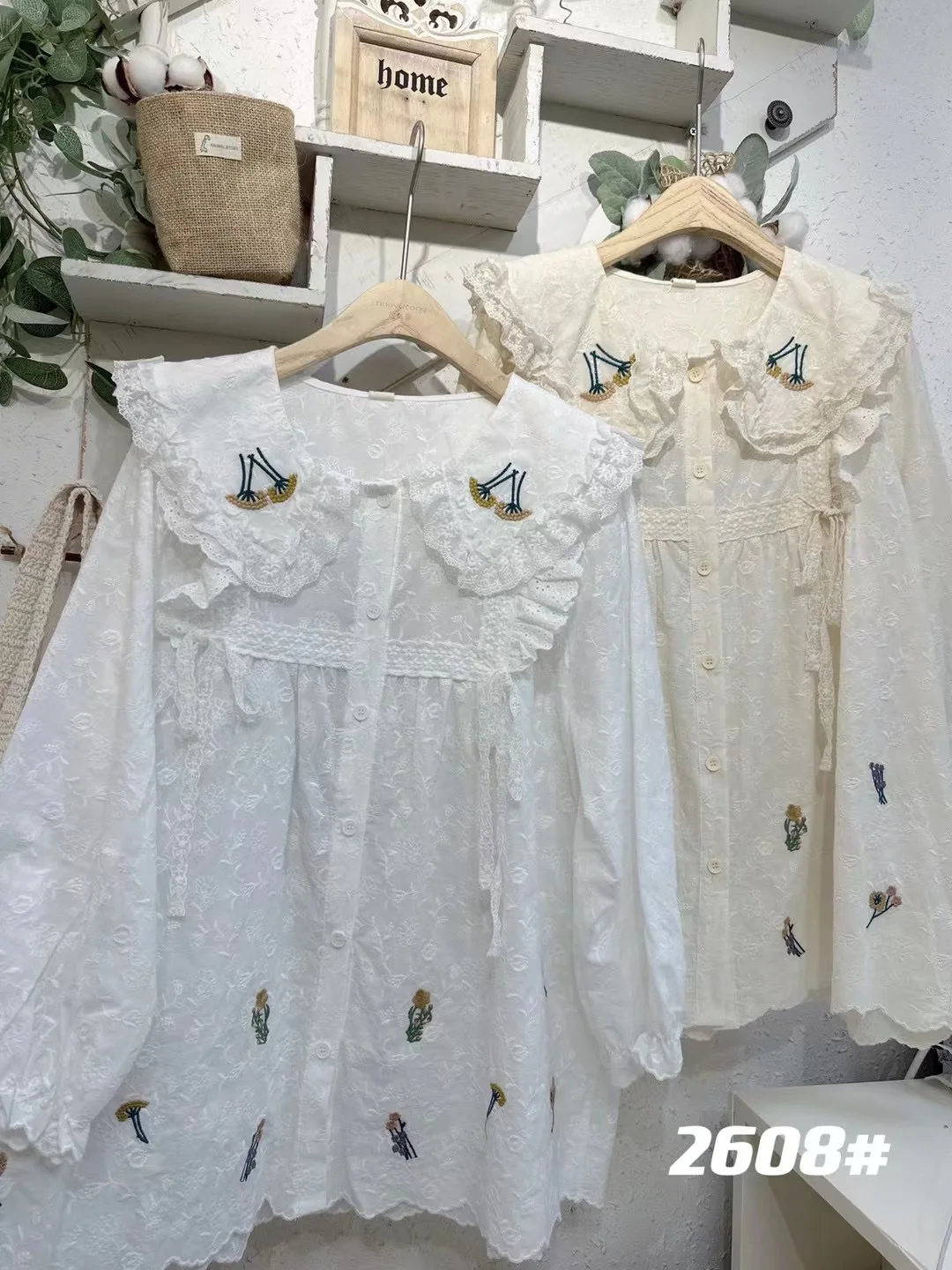 

Spring Cotton Long Sleeve Embroidered Doll Collar Loose Shirt Pure Color Sweet Style Women's Top Casual Fashion Clothing