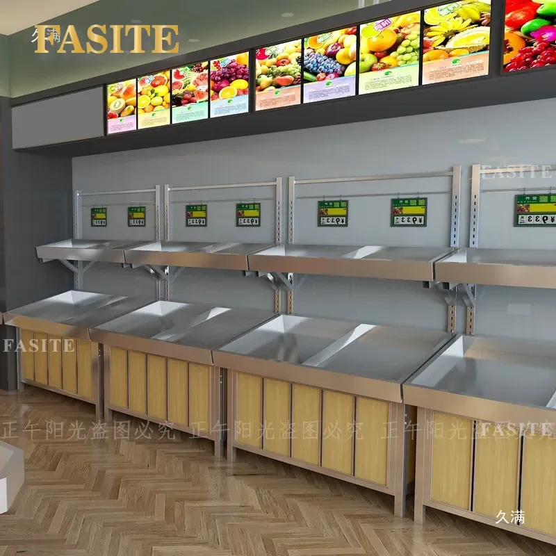For Supermarket Multi-layer Fruit and Vegetable Display Rack Stainless Steel Wall Mounted Fresh Store Shelf Space Saving