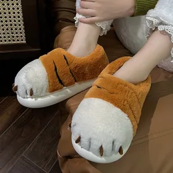 2024 Cartoon Tiger Paw Slipper Winter Indoor Warm Fur Shoes Slides Cute Animals Plush Platform Design Claw Ladies Home Slippers