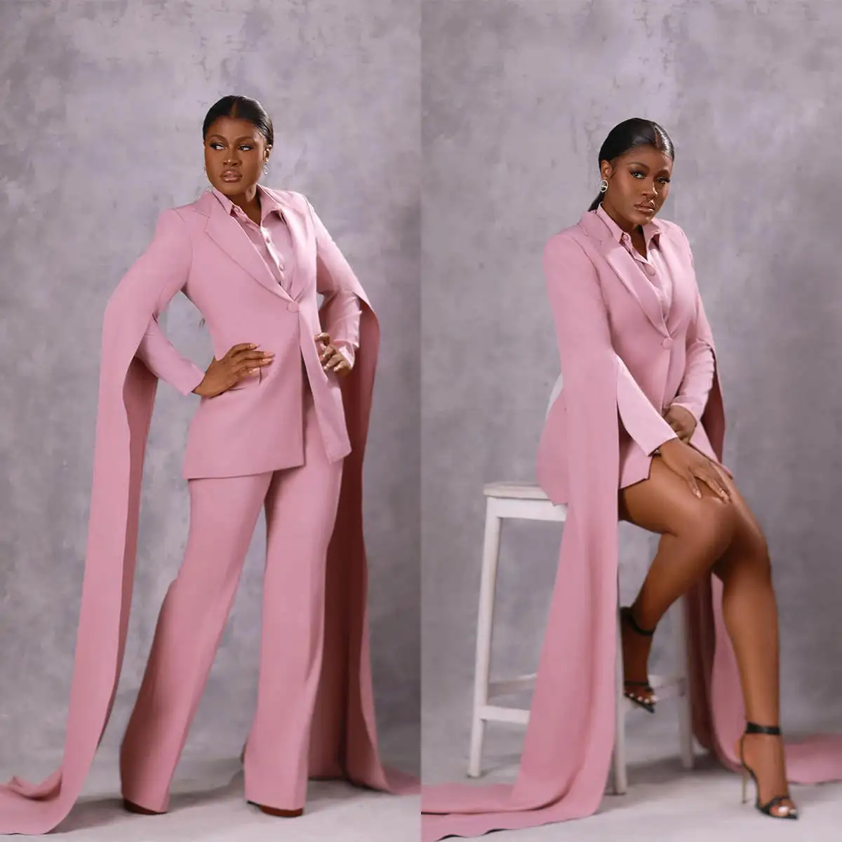 Pink Women Pants Suits With Wraps Slim Fit Satin Prom Evening Guest Formal Wear Custom Made 2 Pieces