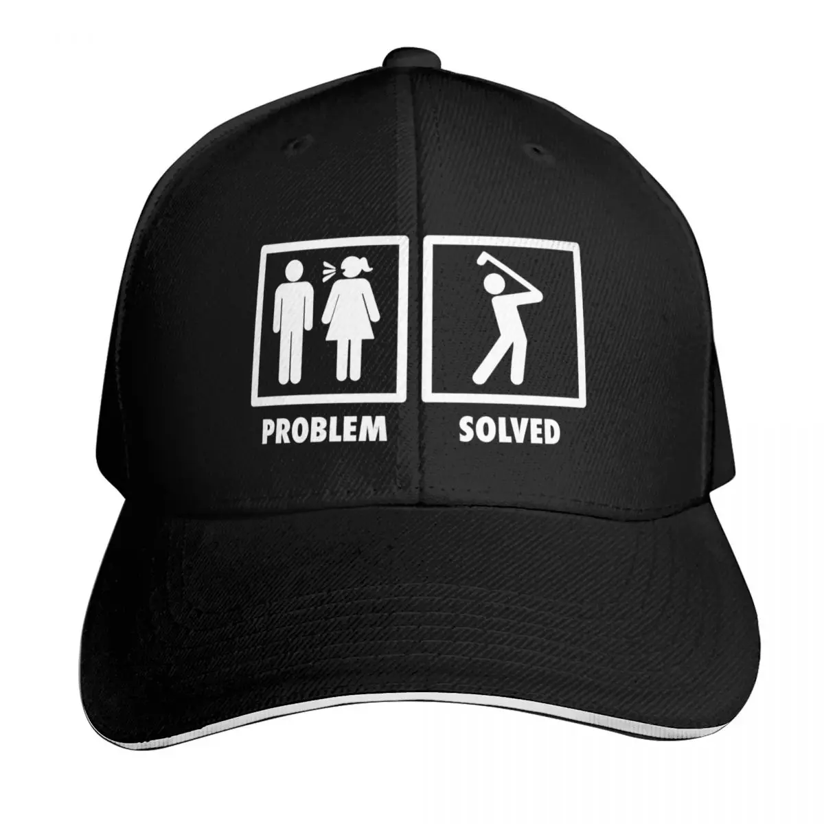 Problem Solved Golfer Gift Funny- White Baseball Cap Summer Beach Travel Streetwear Hip Hop Trendy Vintage Retro Embroidered